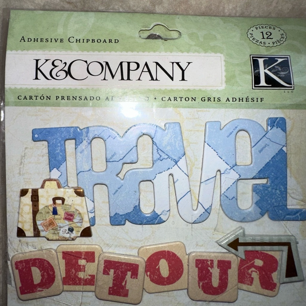 NIP K & Company Adhesive Chipboard Travel Theme Words 12 Pieces - Set of 2 Pk - Picture 2 of 5